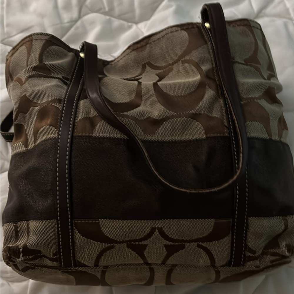 Coach Brown and Tan Patterned Tote